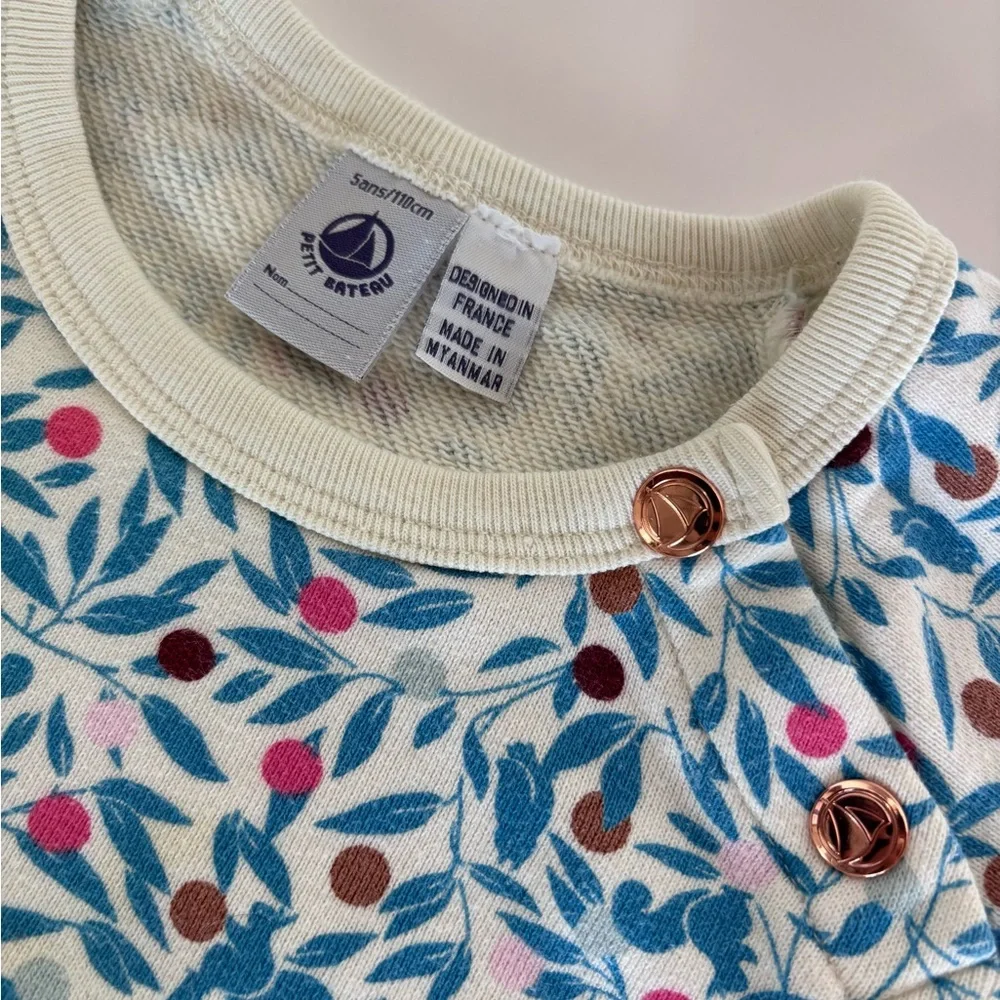 Petit Bateau Cream and Blue Leaf Print Top - Picture 6 of 7